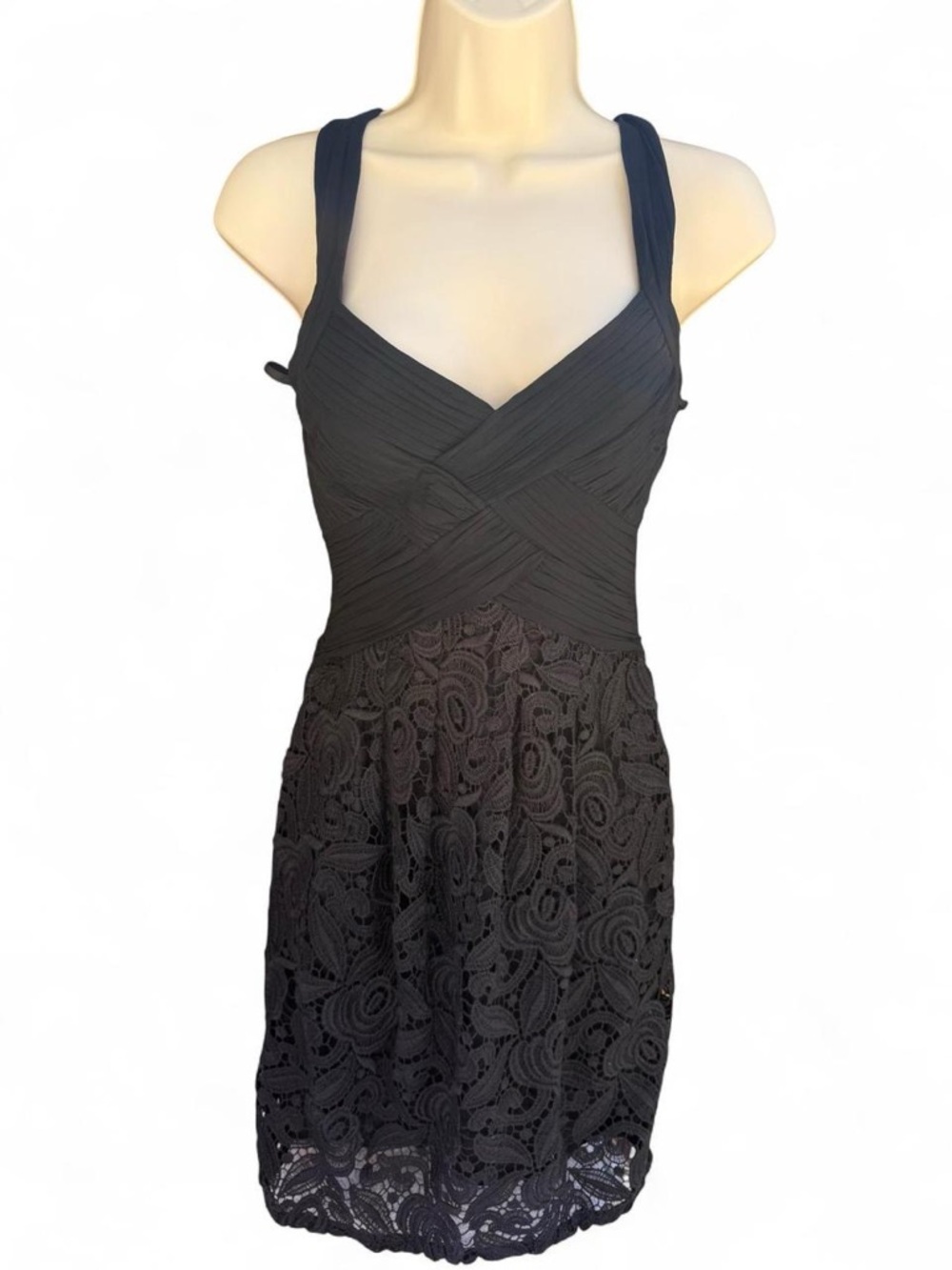 BCBG Max Azria Black Lace Crochet Halter Mini Dress XS